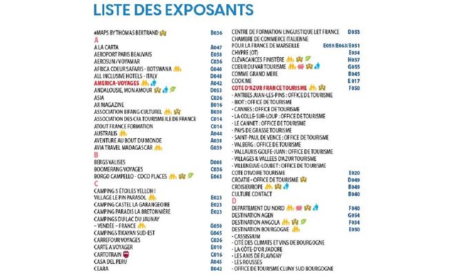 Les noms de certains exposants en gras sur le guide de viiste. 