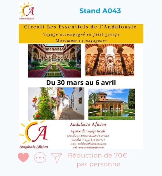 Visuel pour annoncer une offre spéciale : Réduction de 70 euros par personne pour un voyage accompagné en petit groupe à la découverte des essentiels de l'Andalousie. 
