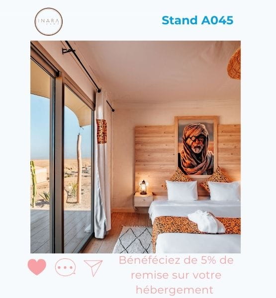 Visuel d'offre spéciale : Inara vous propose 5% de remise sur votre hébergement sous les étoiles du désert d’Agafay !