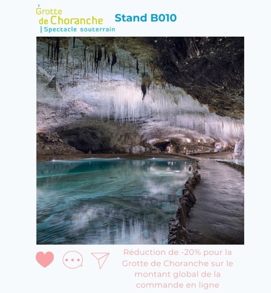 Visuel de la grotte de Choranche pour annoncerune offre spécaile salon : réduction de -20%  sur le montant global de la commande en ligne. 
