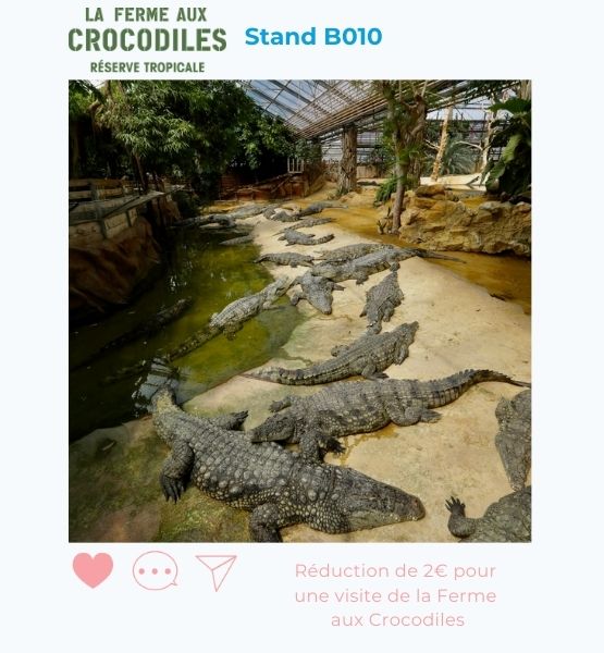 Visuel d'une offre spéciale de la ferme des crocodiles : réduction de 2€ pour  une visite de la Ferme  aux Crocodiles
