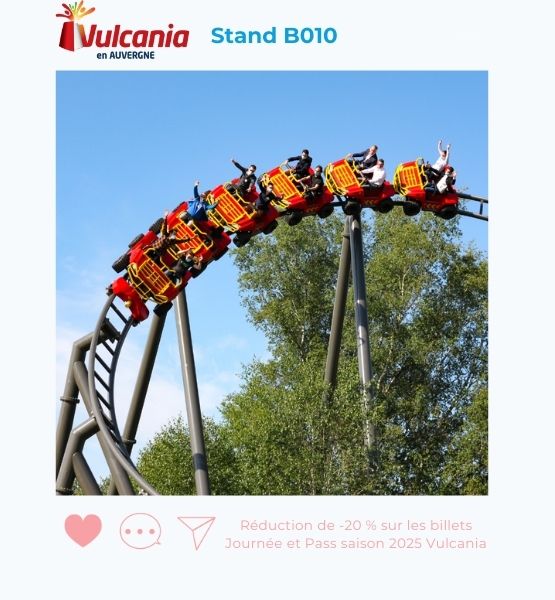 Visuel pour annoner une offre spéciale salon de Vulcania : Réduction de -20 % sur les billets Journée et Pass saison 2025 Vulcania