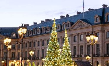 des sapins de noël devant un palais