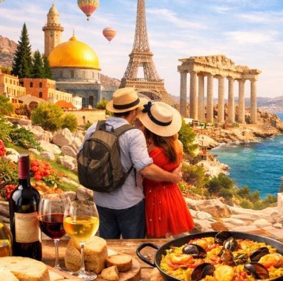 un montage photo avec l'espagne, paris, rome