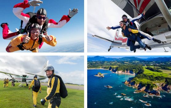 Diverses photographies illustrant la pratique du parachutisme.