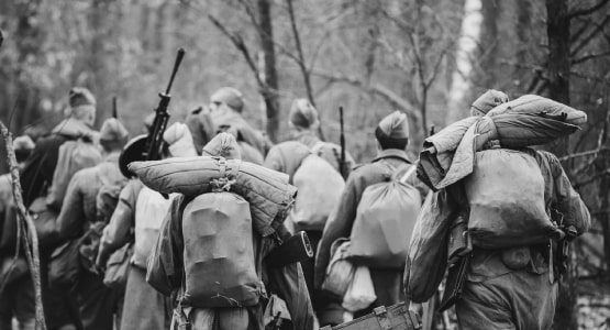 L'armée qui marche dans la forêt